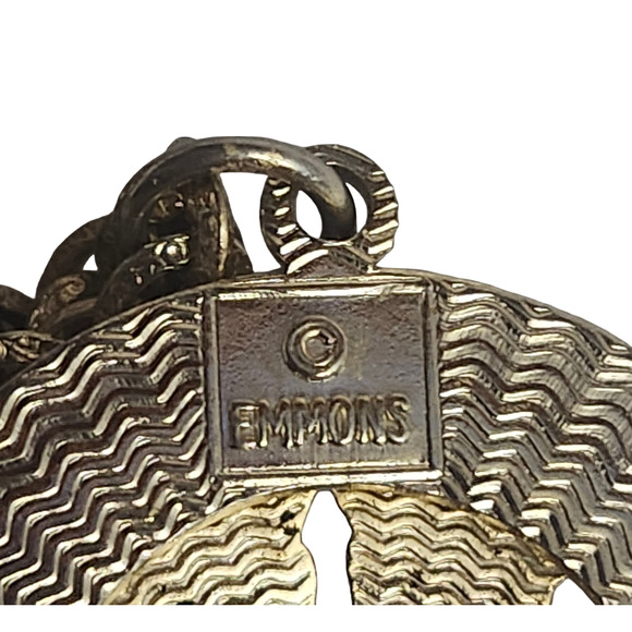 Vtg Emmons Signed Brass Cloissone  Faux Pearl Pendant Necklace - Picture 4 of 5